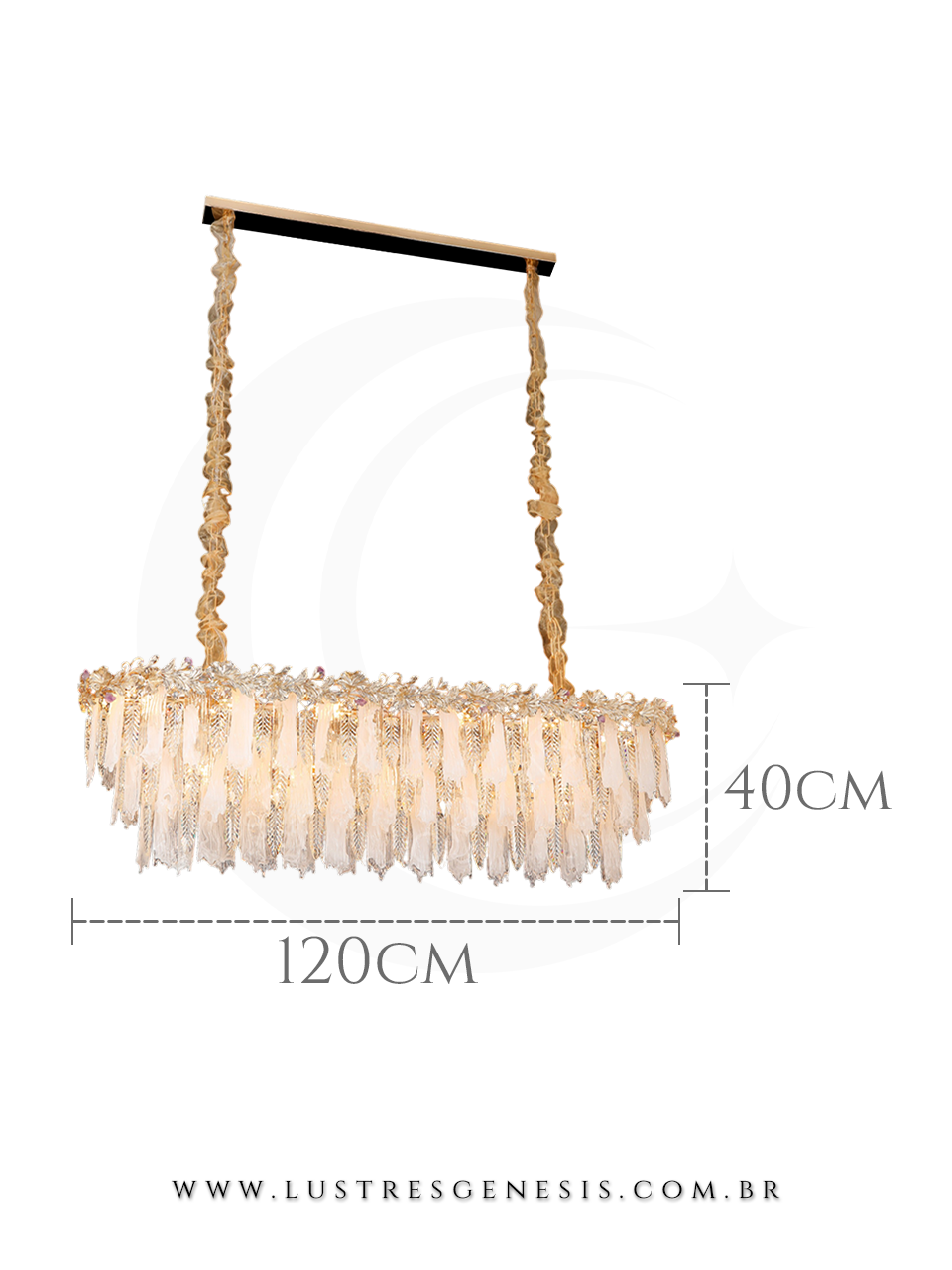 Lustre pendente de cristal dourado com prata retangular, 100x31cm, modelo Bulty, ideal para sala de jantar, com lâmpadas E-14.